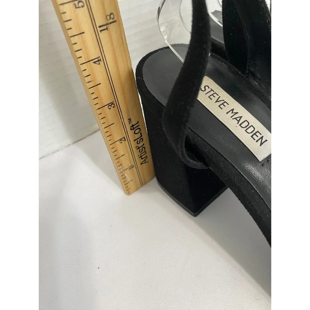 Steve Madden Glamorous Sandals Womens 9 Black Excellent Block Heel GLAM03S1
